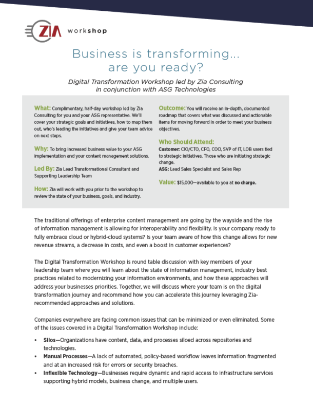 Digital Transformation Workshops | Zia Consulting